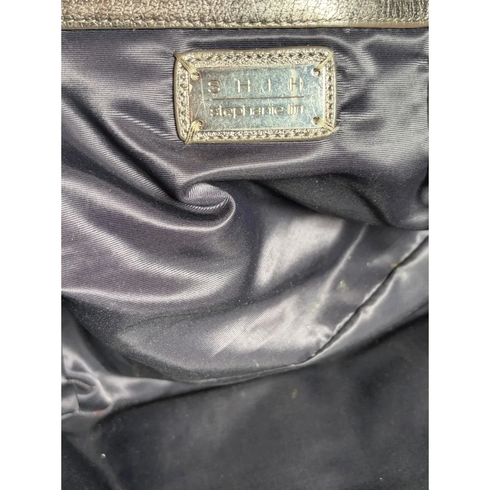 Vtg Y2K Shih Metallic Silver Leather Bag Cyberpunk Goth Punk Rock Grunge STAINED